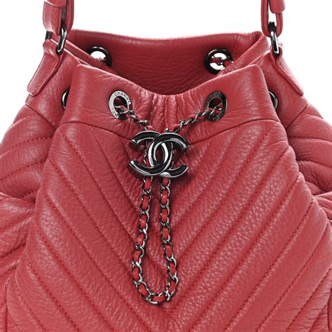 CHANEL Deerskin Chevron Small CC Chain Bucket Drawstring 